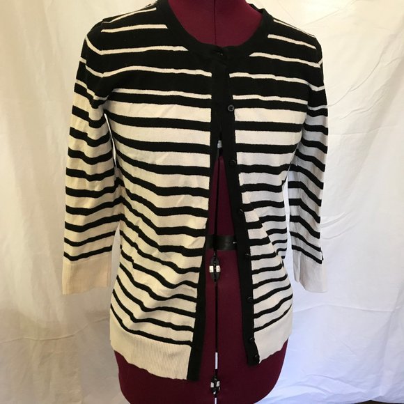 Small Merona Black & White Stripe Button Cardigan - Picture 1 of 6
